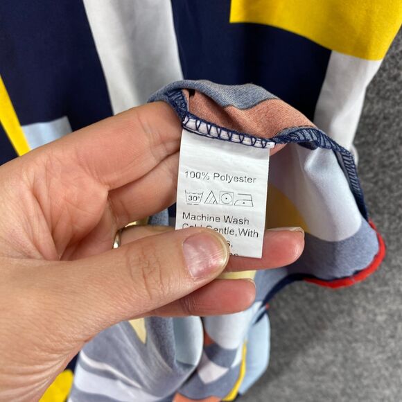 SheIn Dress Women L large Blue Geometric Shift Short V-Neck Sleeveless Casual - Picture 6 of 7